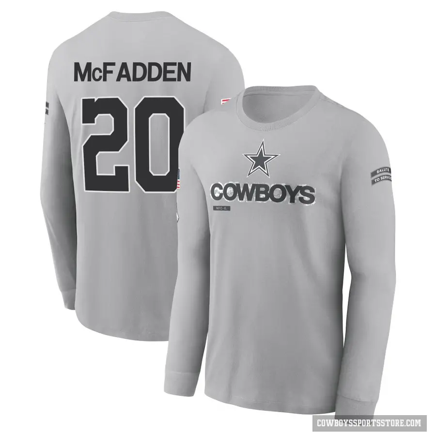 Youth ＃20 Darren McFadden Dallas Cowboys Gray 2024 Salute to Service Long Sleeve T-Shirt
