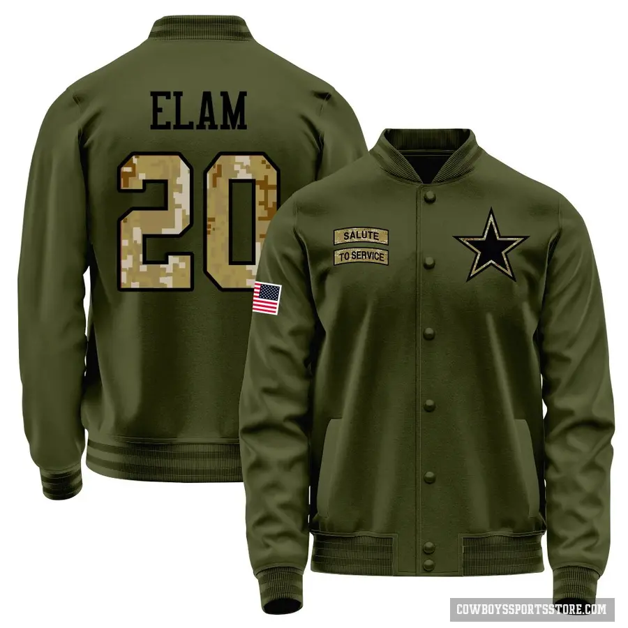 Youth ＃20 Kaiir Elam Dallas Cowboys Olive Salute to Service Sideline Performance Jacket
