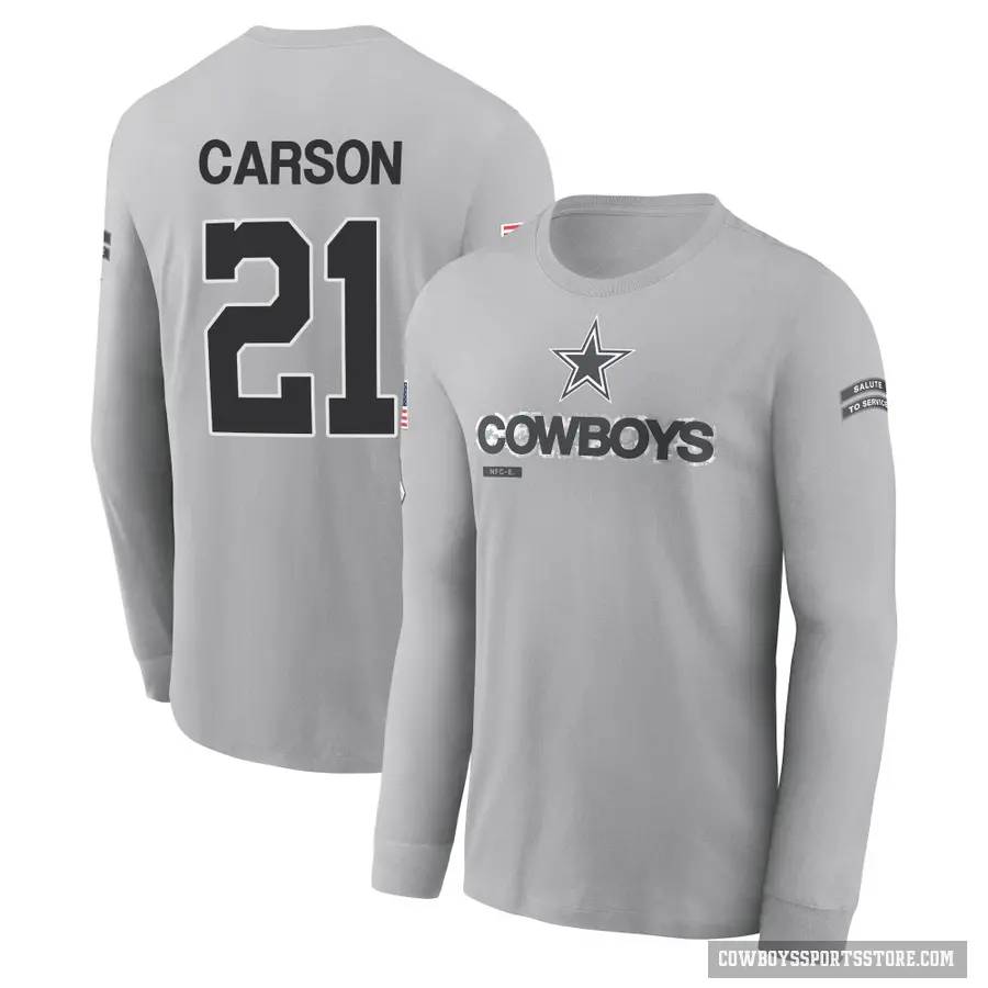 Youth ＃21 Caelen Carson Dallas Cowboys Gray 2024 Salute to Service Long Sleeve T-Shirt