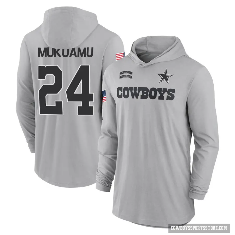 Youth ＃24 Israel Mukuamu Dallas Cowboys Gray 2024 Salute to Service Lightweight Performance Long Sleeve Hooded T-Shirt