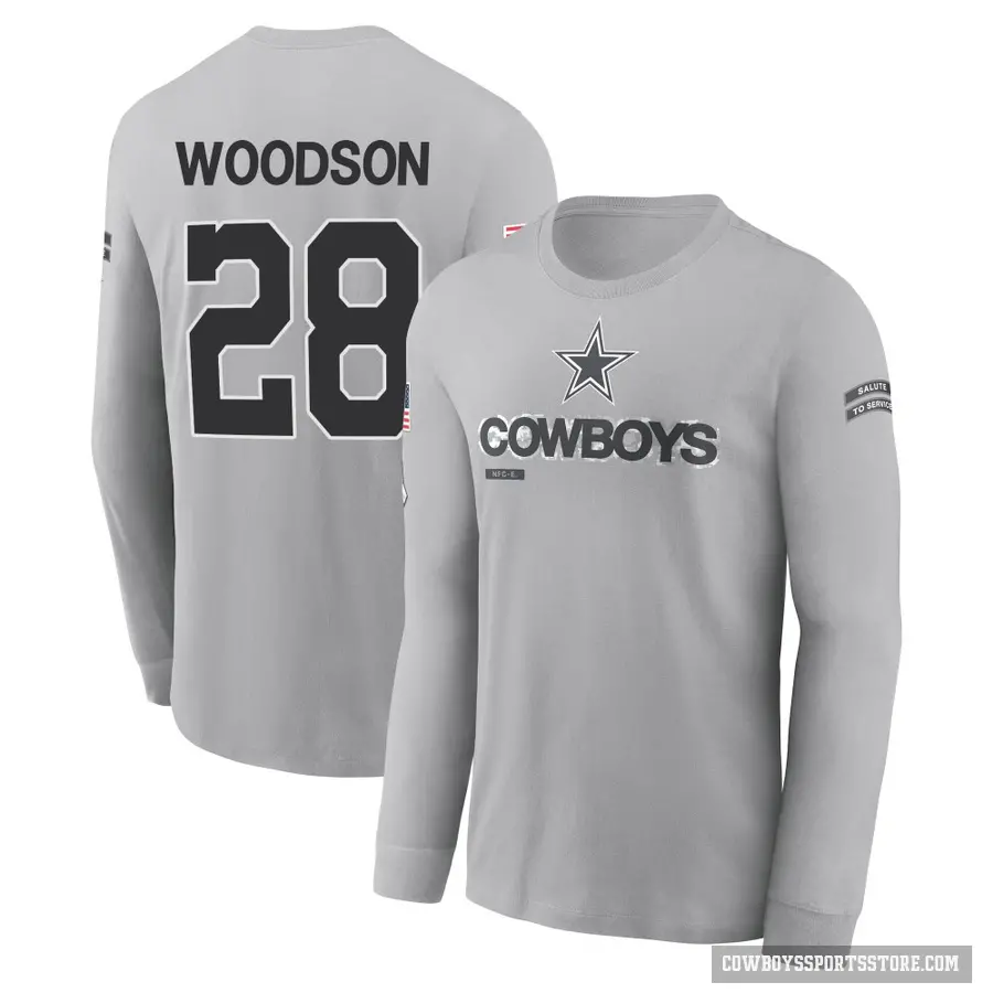 Youth ＃28 Darren Woodson Dallas Cowboys Gray 2024 Salute to Service Long Sleeve T-Shirt