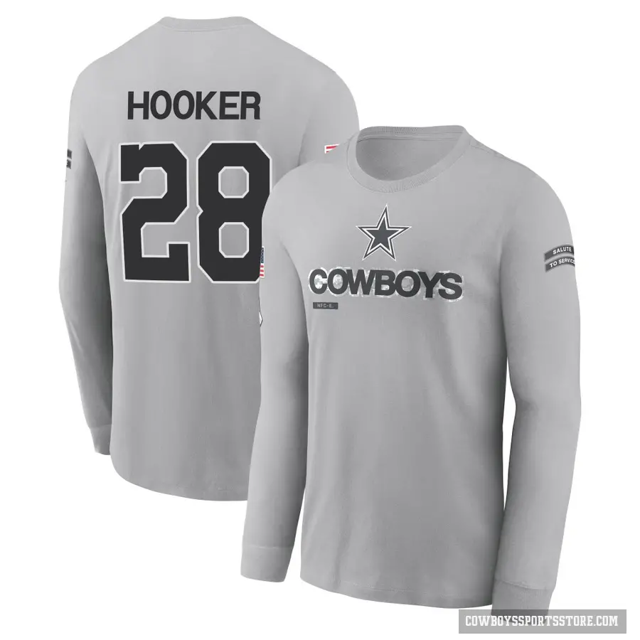 Youth ＃28 Malik Hooker Dallas Cowboys Gray 2024 Salute to Service Long Sleeve T-Shirt
