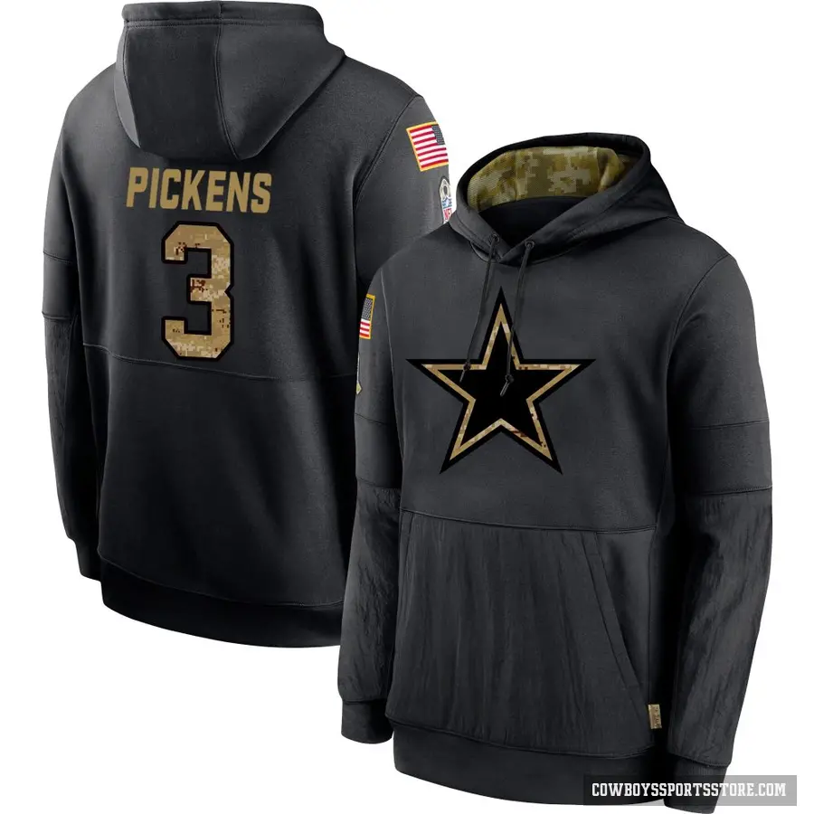 Youth ＃3 George Pickens Dallas Cowboys Black 2020 Salute to Service Sideline Performance Pullover Hoodie