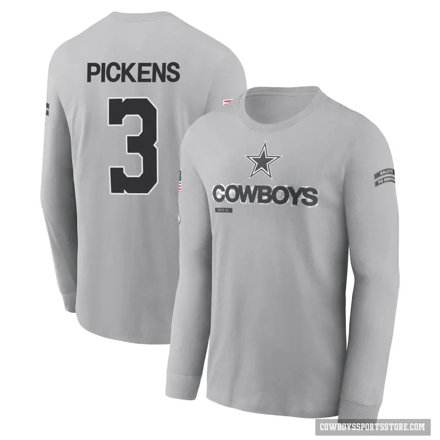 Youth ＃3 George Pickens Dallas Cowboys Gray 2024 Salute to Service Long Sleeve T-Shirt