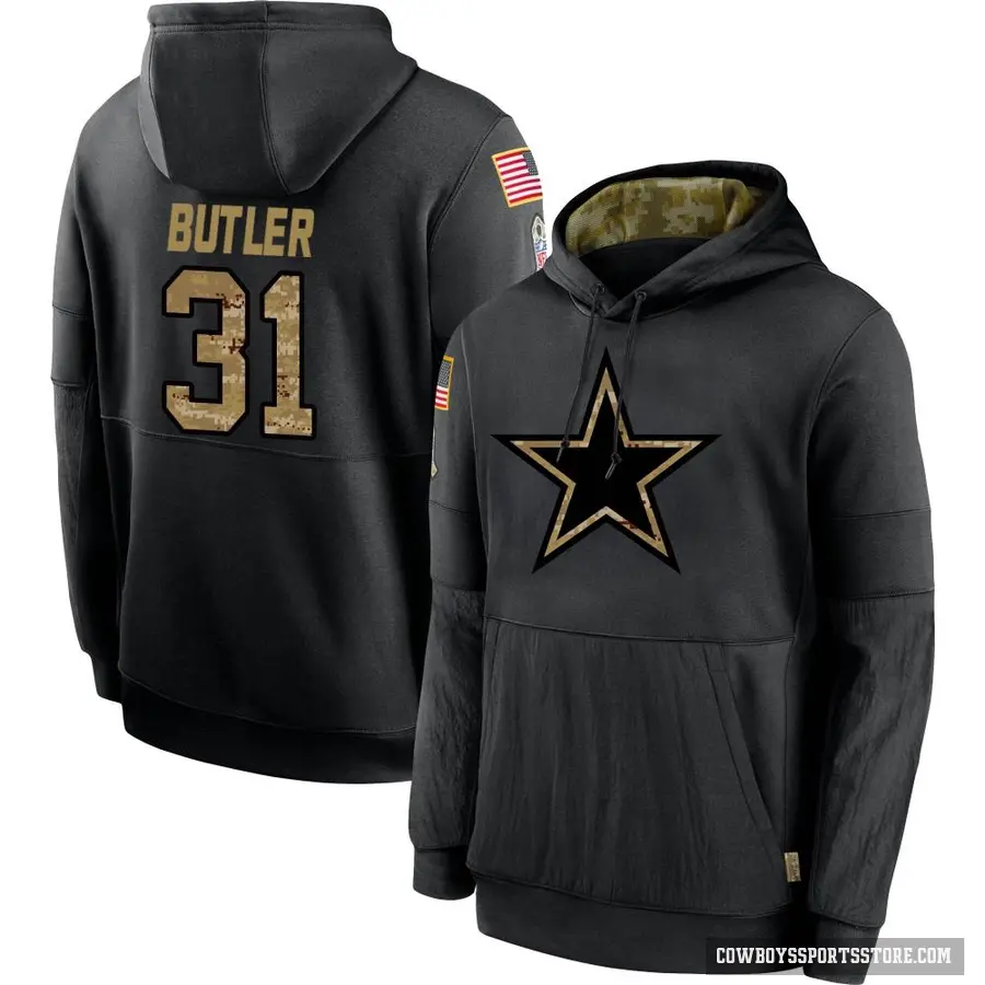 Youth ＃31 Josh Butler Dallas Cowboys Black 2020 Salute to Service Sideline Performance Pullover Hoodie