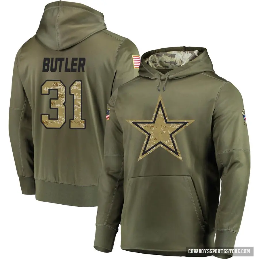 Youth ＃31 Josh Butler Dallas Cowboys Olive Salute to Service Pullover Hoodie