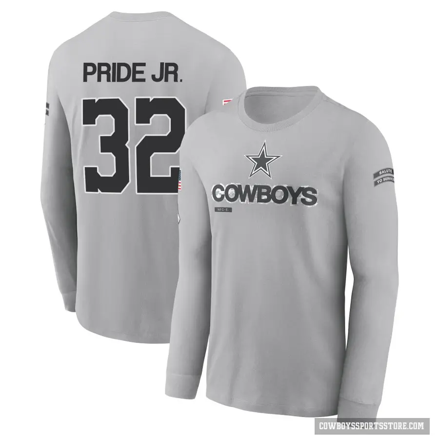 Youth ＃32 Troy Pride Jr. Dallas Cowboys Gray 2024 Salute to Service Long Sleeve T-Shirt