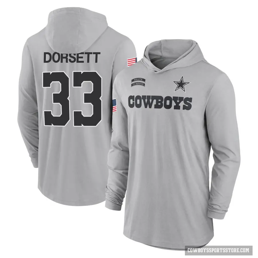 Youth ＃33 Tony Dorsett Dallas Cowboys Gray 2024 Salute to Service Lightweight Performance Long Sleeve Hooded T-Shirt