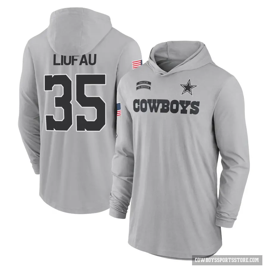 Youth ＃35 Marist Liufau Dallas Cowboys Gray 2024 Salute to Service Lightweight Performance Long Sleeve Hooded T-Shirt