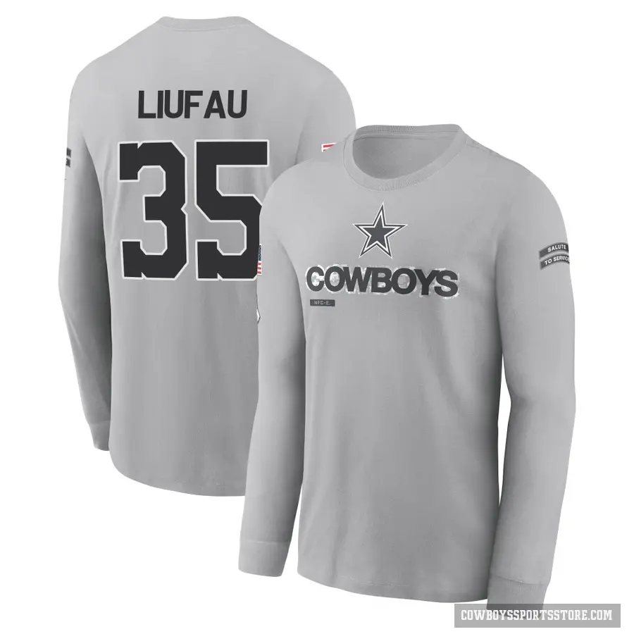 Youth ＃35 Marist Liufau Dallas Cowboys Gray 2024 Salute to Service Long Sleeve T-Shirt