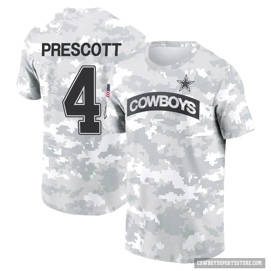 Youth ＃4 Dak Prescott Dallas Cowboys Camo Arctic 2024 Salute to Service Performance T-Shirt