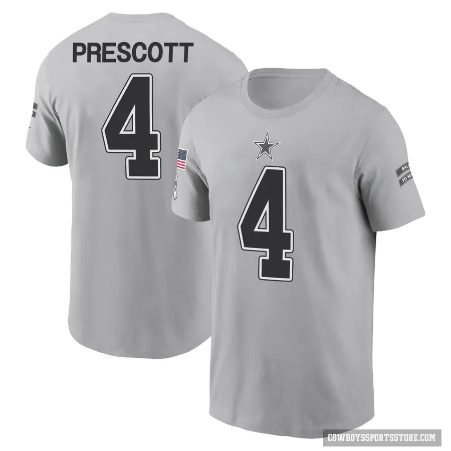 Youth ＃4 Dak Prescott Dallas Cowboys Gray 2024 Salute to Service T-Shirt