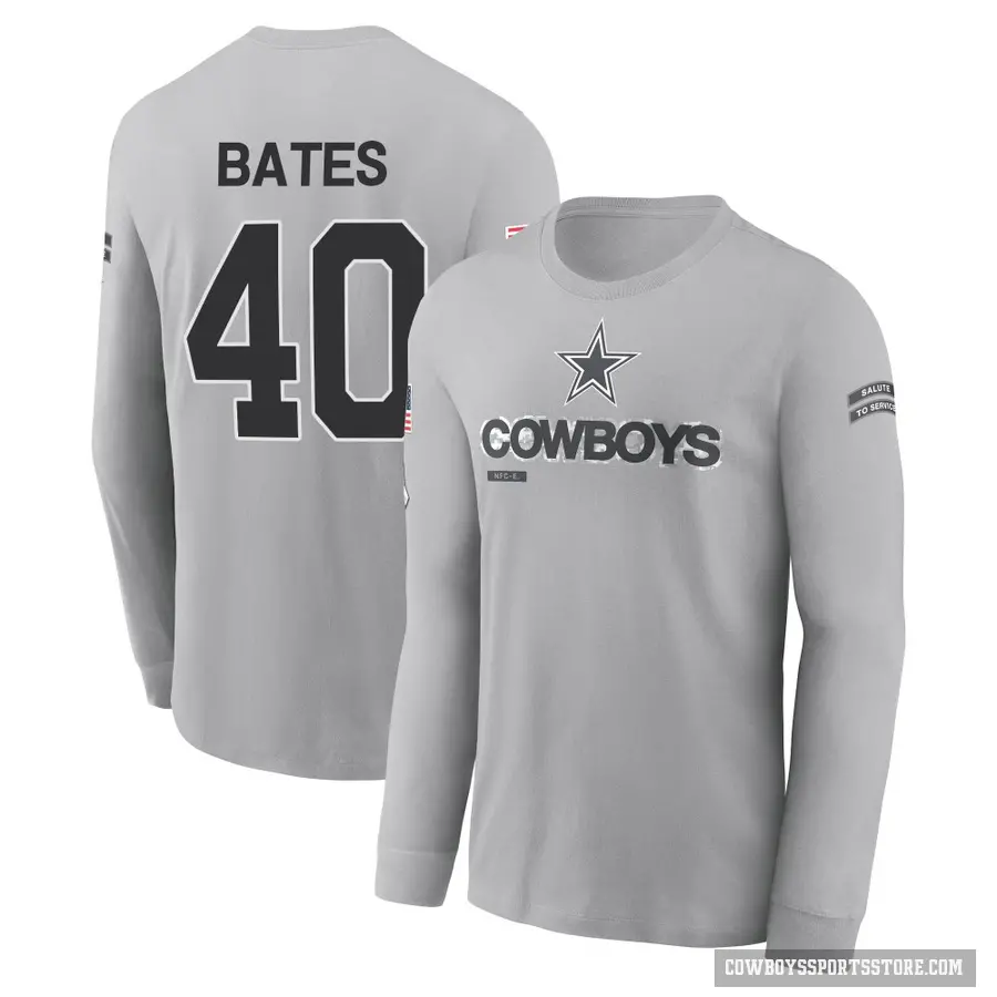 Youth ＃40 Bill Bates Dallas Cowboys Gray 2024 Salute to Service Long Sleeve T-Shirt