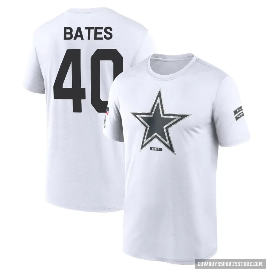 Youth ＃40 Bill Bates Dallas Cowboys White 2024 Salute to Service Performance T-Shirt