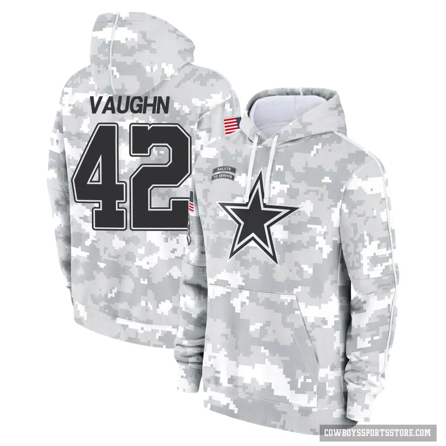 Youth ＃42 Deuce Vaughn Dallas Cowboys Arctic Camo 2024 Salute to Service Club Fleece Pullover Hoodie
