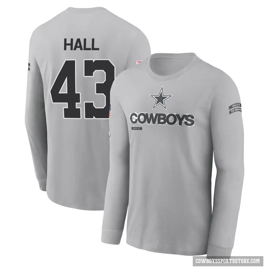 Youth ＃43 Kemon Hall Dallas Cowboys Gray 2024 Salute to Service Long Sleeve T-Shirt