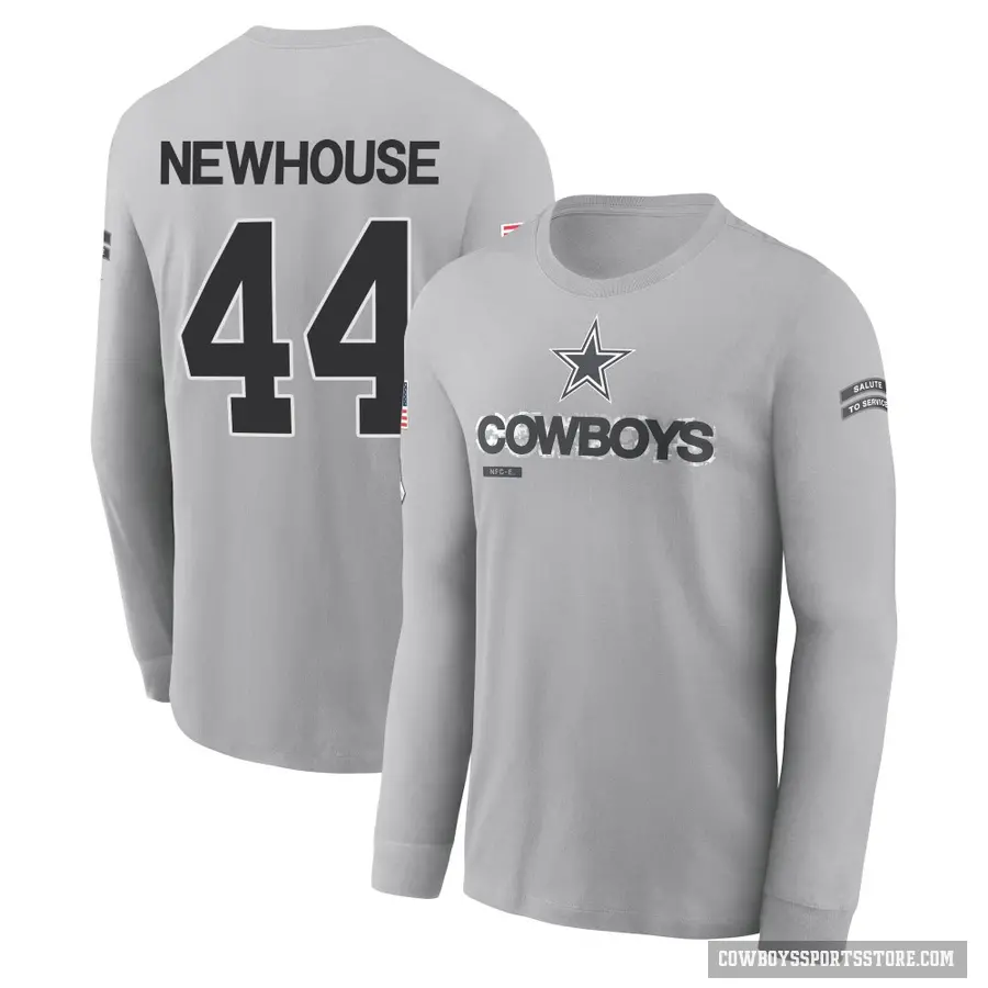 Youth ＃44 Robert Newhouse Dallas Cowboys Gray 2024 Salute to Service Long Sleeve T-Shirt