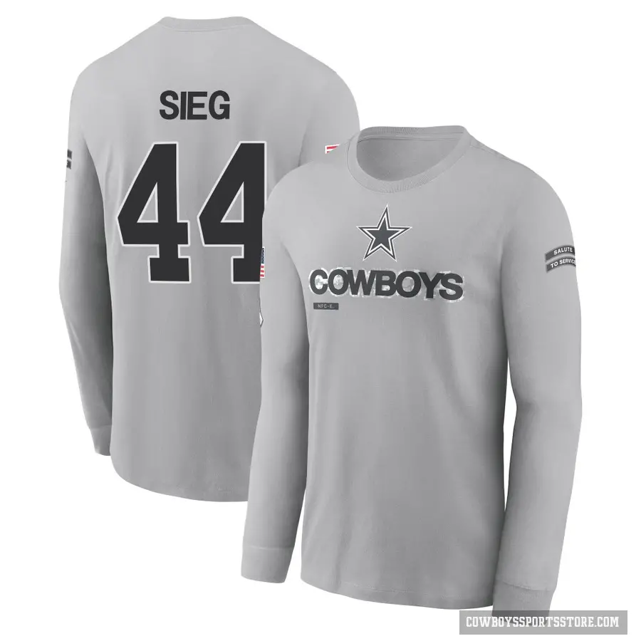 Youth ＃44 Trent Sieg Dallas Cowboys Gray 2024 Salute to Service Long Sleeve T-Shirt