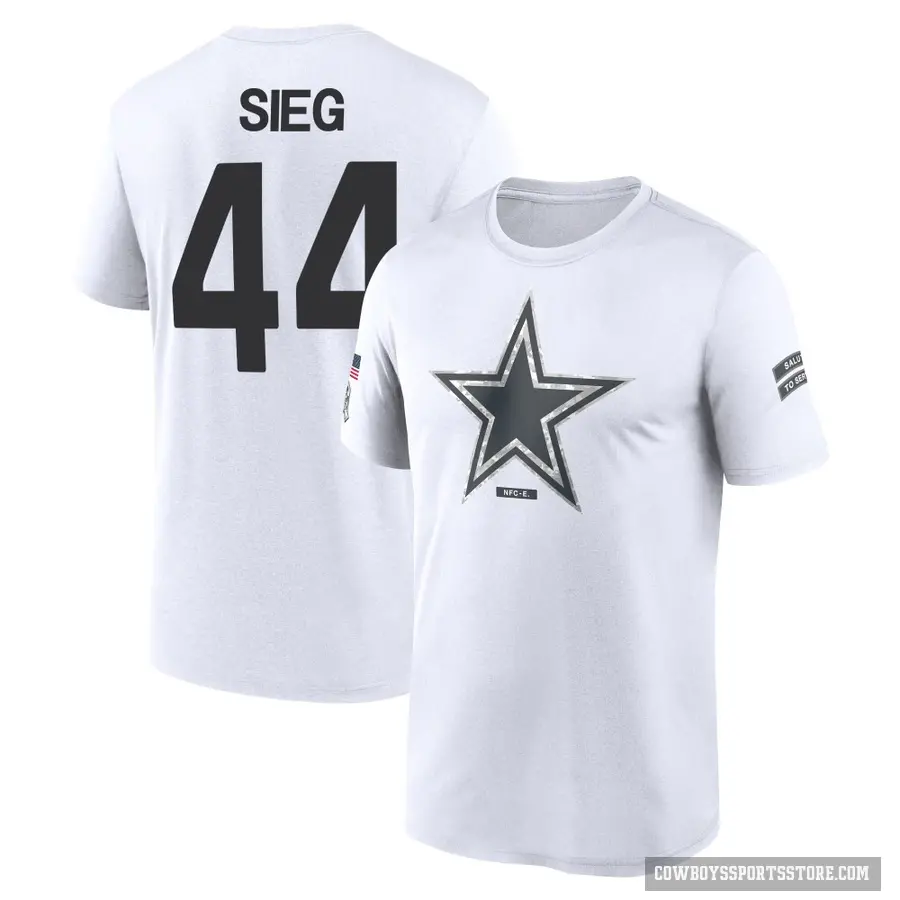 Youth ＃44 Trent Sieg Dallas Cowboys White 2024 Salute to Service Performance T-Shirt
