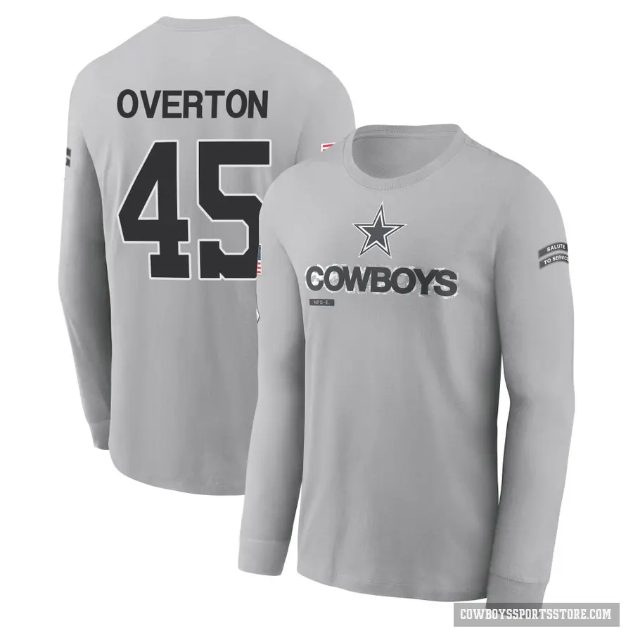Youth ＃45 Matt Overton Dallas Cowboys Gray 2024 Salute to Service Long Sleeve T-Shirt