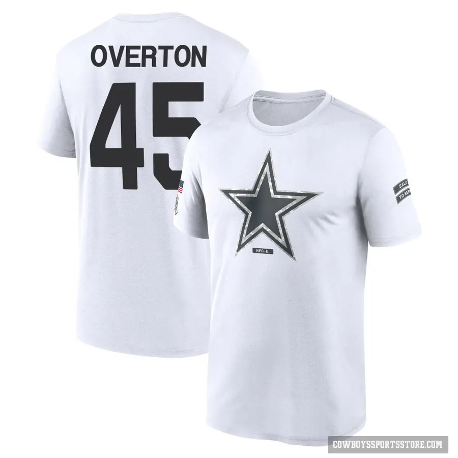 Youth ＃45 Matt Overton Dallas Cowboys White 2024 Salute to Service Performance T-Shirt