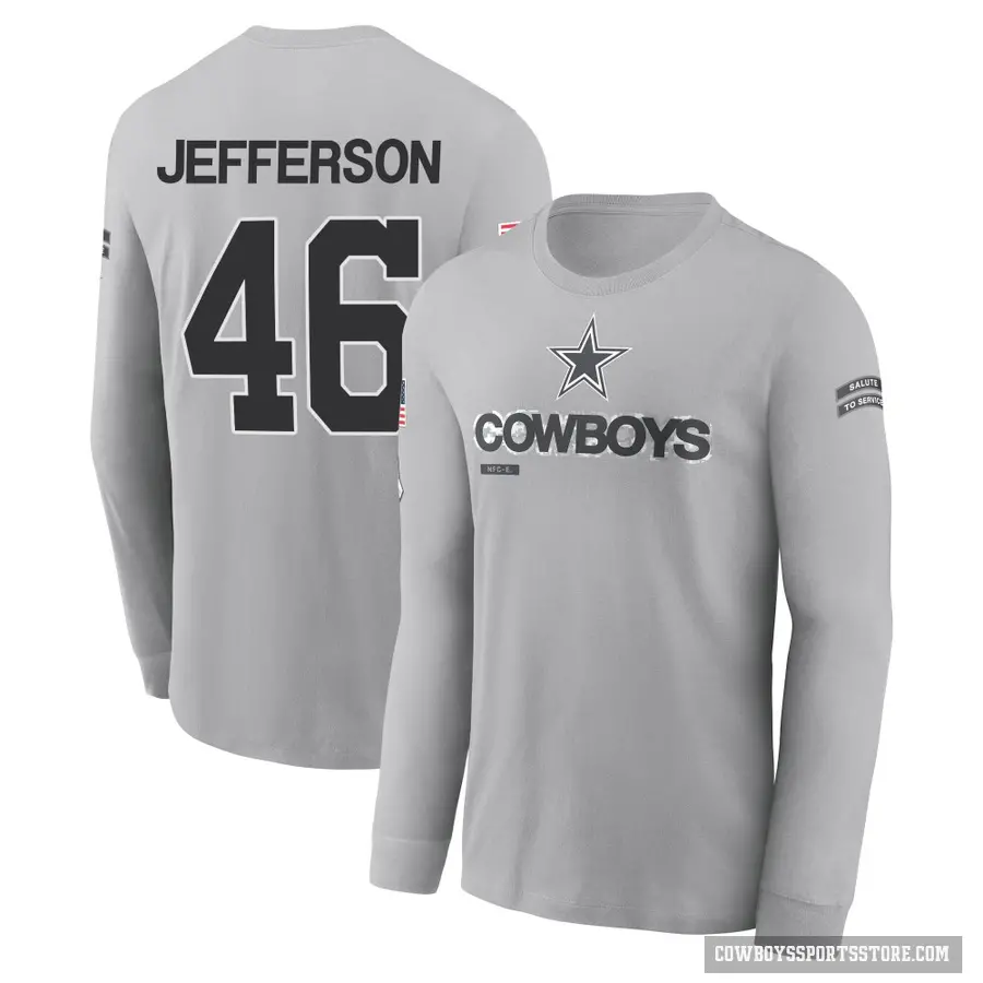 Youth ＃46 Malik Jefferson Dallas Cowboys Gray 2024 Salute to Service Long Sleeve T-Shirt