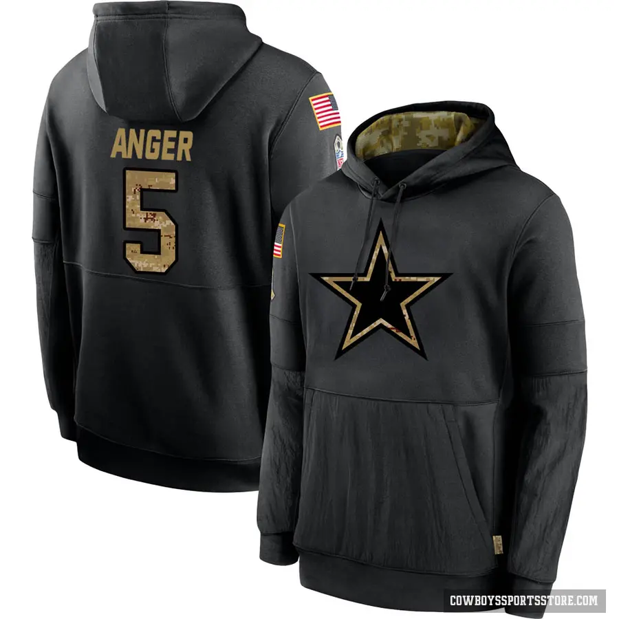Youth ＃5 Bryan Anger Dallas Cowboys Black 2020 Salute to Service Sideline Performance Pullover Hoodie