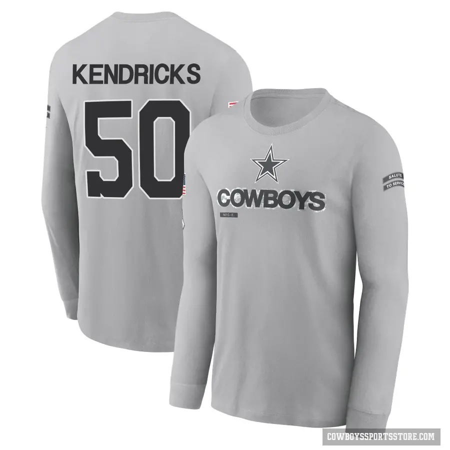 Youth ＃50 Eric Kendricks Dallas Cowboys Gray 2024 Salute to Service Long Sleeve T-Shirt