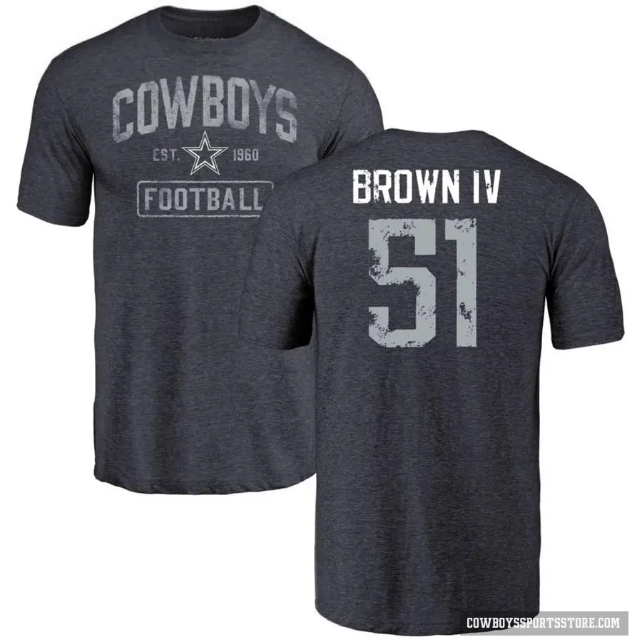 Youth ＃51 Earnest Brown IV Dallas Cowboys Brown Distressed T-Shirt Navy