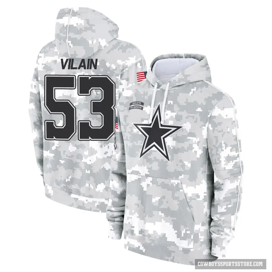 Youth ＃53 Luiji Vilain Dallas Cowboys Arctic Camo 2024 Salute to Service Club Fleece Pullover Hoodie