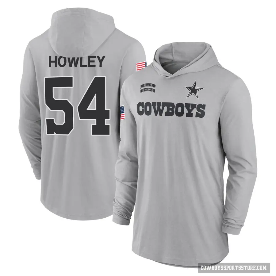 Youth ＃54 Chuck Howley Dallas Cowboys Gray 2024 Salute to Service Lightweight Performance Long Sleeve Hooded T-Shirt