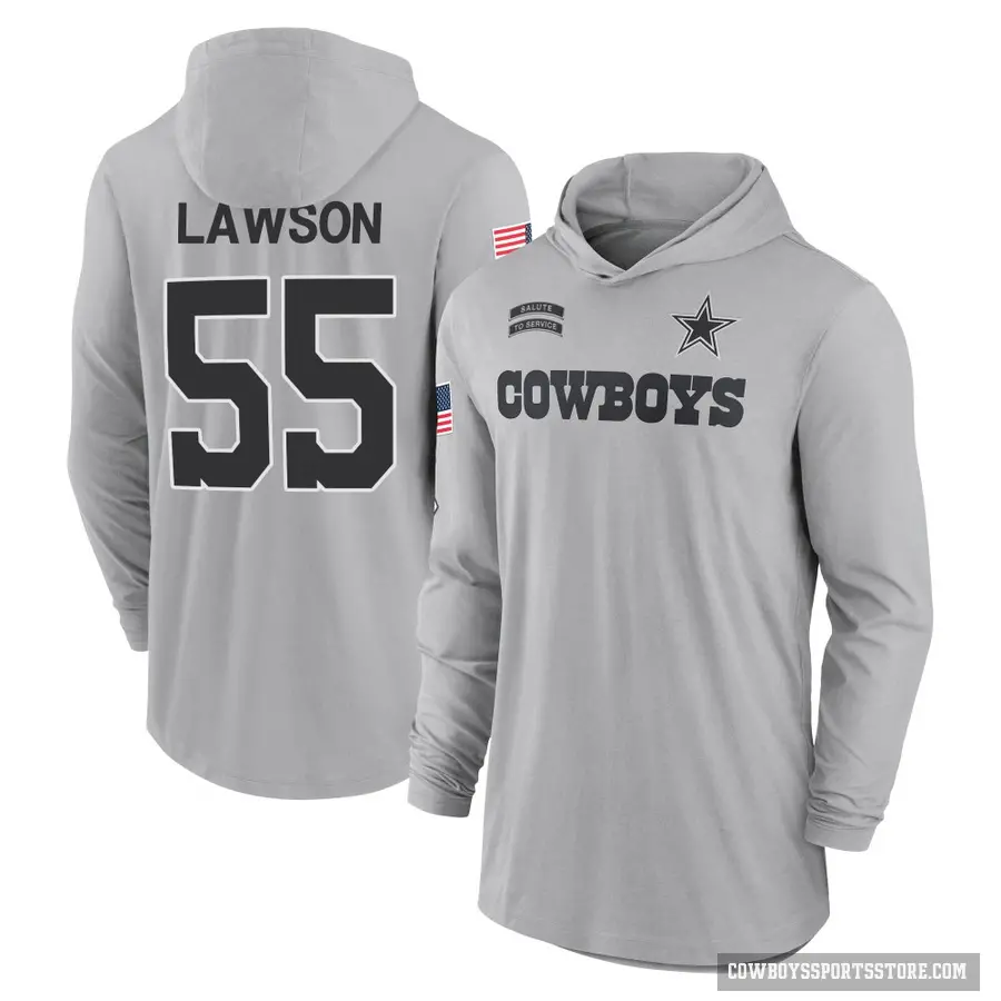 Youth ＃55 Carl Lawson Dallas Cowboys Gray 2024 Salute to Service Lightweight Performance Long Sleeve Hooded T-Shirt