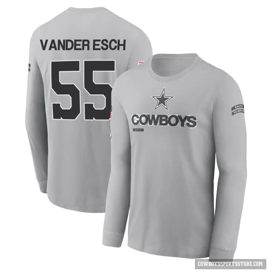 Youth ＃55 Leighton Vander Esch Dallas Cowboys Gray 2024 Salute to Service Long Sleeve T-Shirt