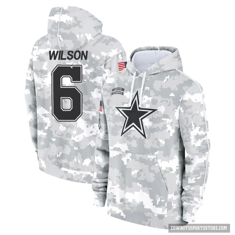 Youth ＃6 Donovan Wilson Dallas Cowboys Arctic Camo 2024 Salute to Service Club Fleece Pullover Hoodie