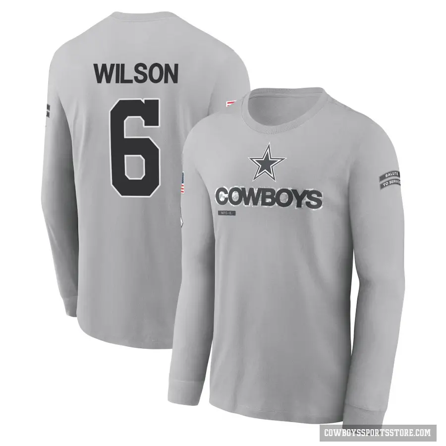 Youth ＃6 Donovan Wilson Dallas Cowboys Gray 2024 Salute to Service Long Sleeve T-Shirt
