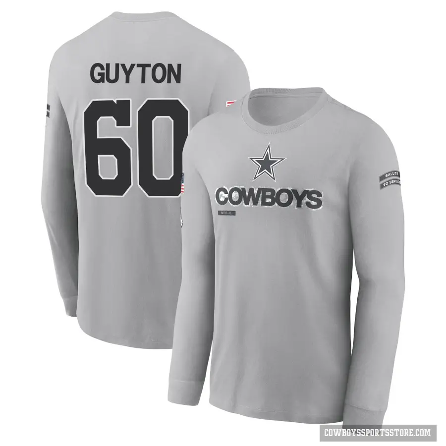 Youth ＃60 Tyler Guyton Dallas Cowboys Gray 2024 Salute to Service Long Sleeve T-Shirt