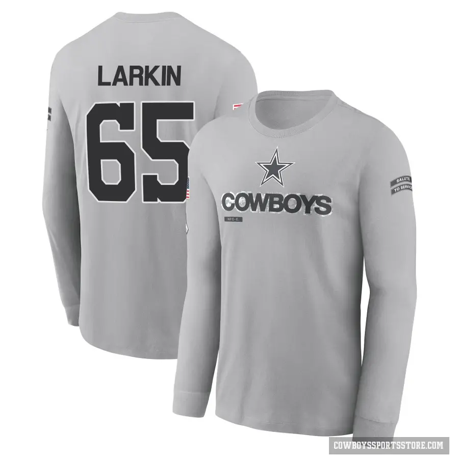 Youth ＃65 Austin Larkin Dallas Cowboys Gray 2024 Salute to Service Long Sleeve T-Shirt