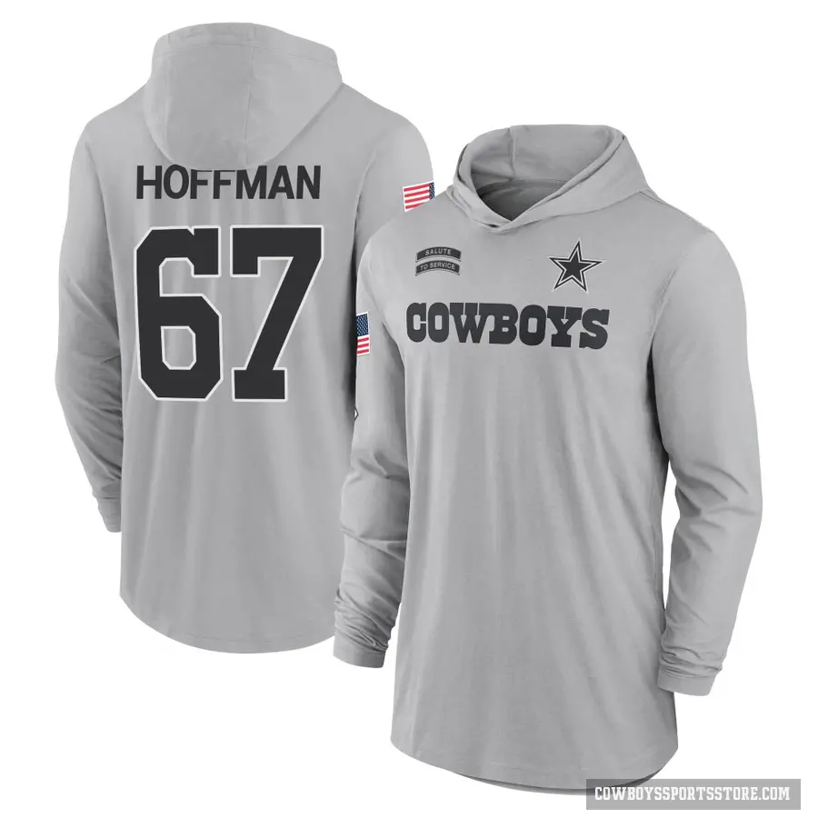 Youth ＃67 Brock Hoffman Dallas Cowboys Gray 2024 Salute to Service Lightweight Performance Long Sleeve Hooded T-Shirt