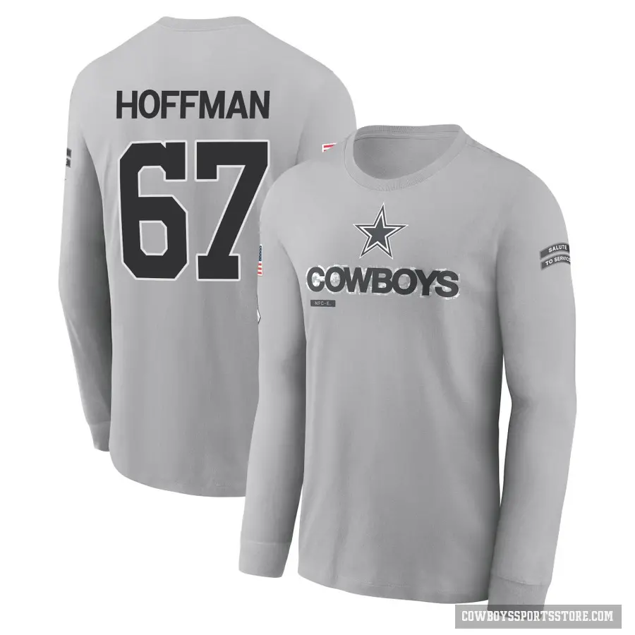 Youth ＃67 Brock Hoffman Dallas Cowboys Gray 2024 Salute to Service Long Sleeve T-Shirt