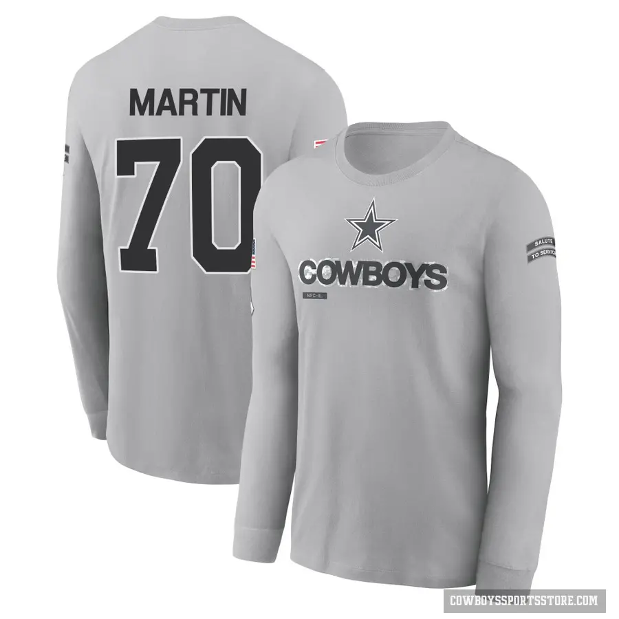 Youth ＃70 Zack Martin Dallas Cowboys Gray 2024 Salute to Service Long Sleeve T-Shirt