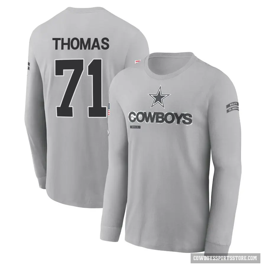 Youth ＃71 Nathan Thomas Dallas Cowboys Gray 2024 Salute to Service Long Sleeve T-Shirt