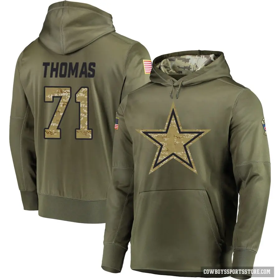Youth ＃71 Nathan Thomas Dallas Cowboys Olive Salute to Service Pullover Hoodie