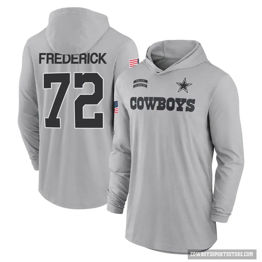 Youth ＃72 Travis Frederick Dallas Cowboys Gray 2024 Salute to Service Lightweight Performance Long Sleeve Hooded T-Shirt