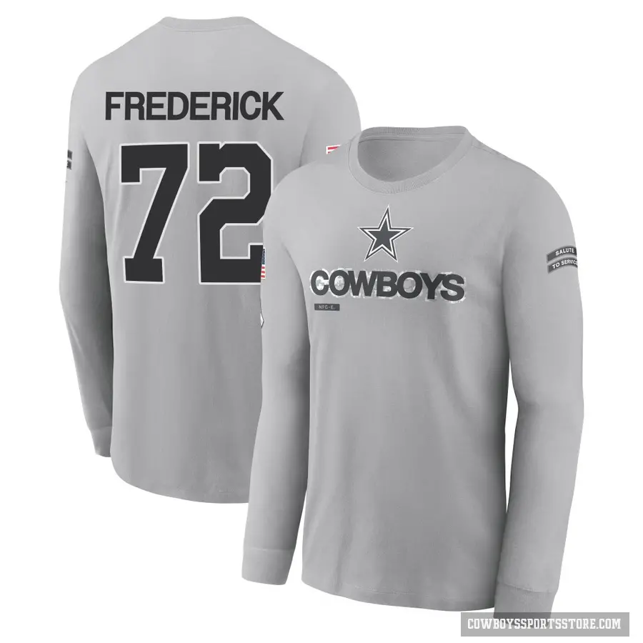 Youth ＃72 Travis Frederick Dallas Cowboys Gray 2024 Salute to Service Long Sleeve T-Shirt