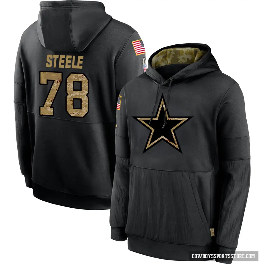 Youth ＃78 Terence Steele Dallas Cowboys Black 2020 Salute to Service Sideline Performance Pullover Hoodie
