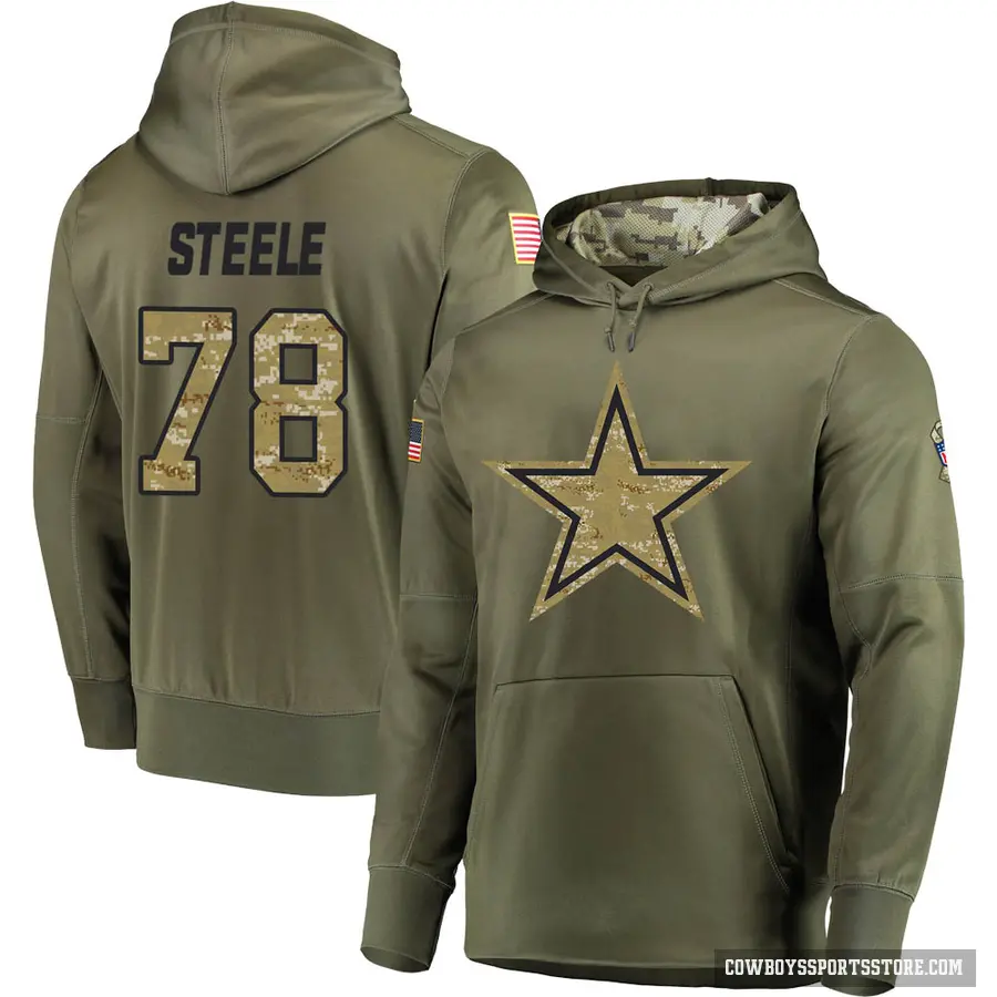 Youth ＃78 Terence Steele Dallas Cowboys Olive Salute to Service Pullover Hoodie
