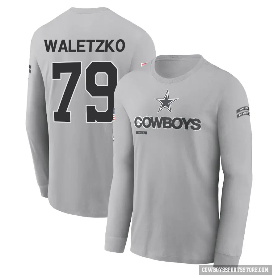 Youth ＃79 Matt Waletzko Dallas Cowboys Gray 2024 Salute to Service Long Sleeve T-Shirt