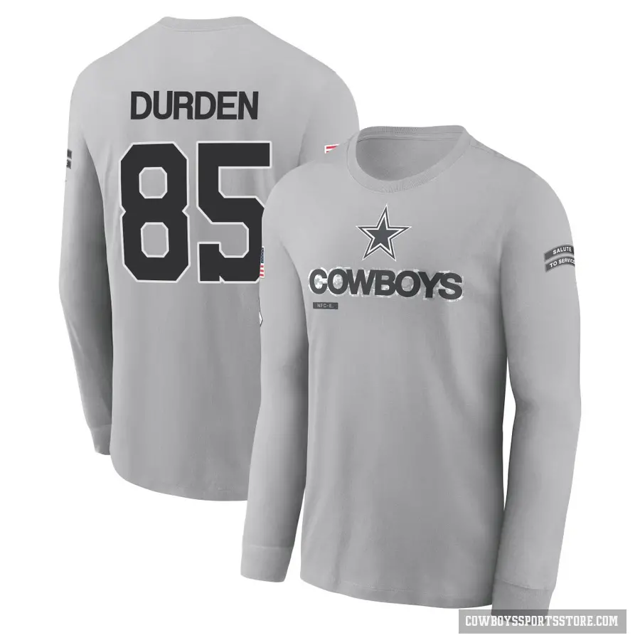 Youth ＃85 David Durden Dallas Cowboys Gray 2024 Salute to Service Long Sleeve T-Shirt