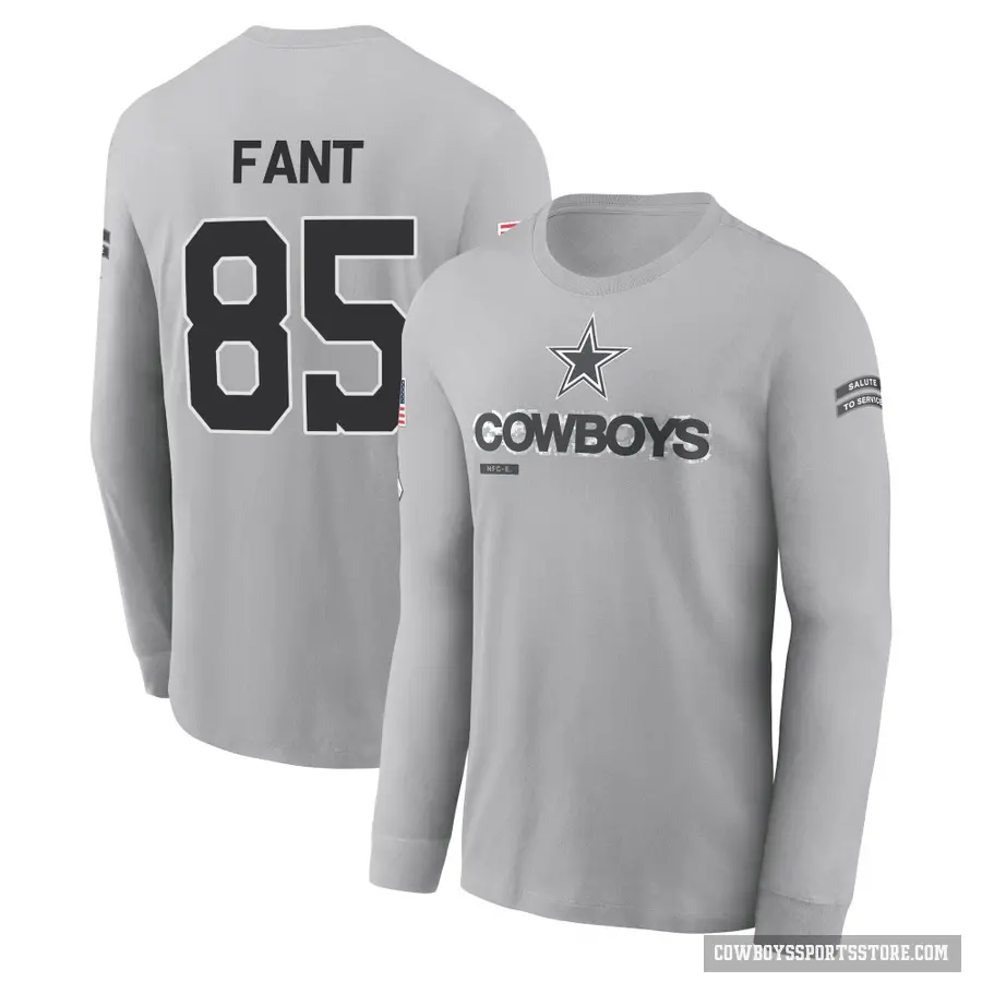 Youth ＃85 Princeton Fant Dallas Cowboys Gray 2024 Salute to Service Long Sleeve T-Shirt
