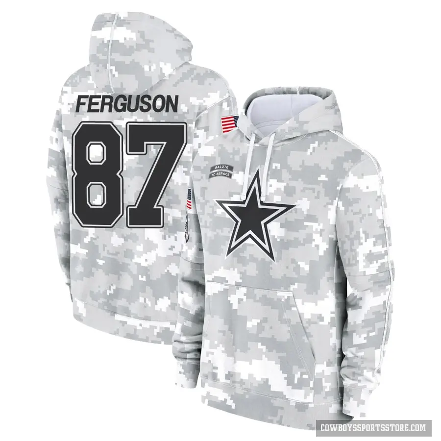 Youth ＃87 Jake Ferguson Dallas Cowboys Arctic Camo 2024 Salute to Service Club Fleece Pullover Hoodie